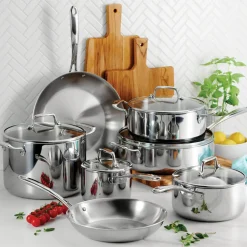 Tri-Ply Clad Stainless Steel Cookware Set with Glass Lids