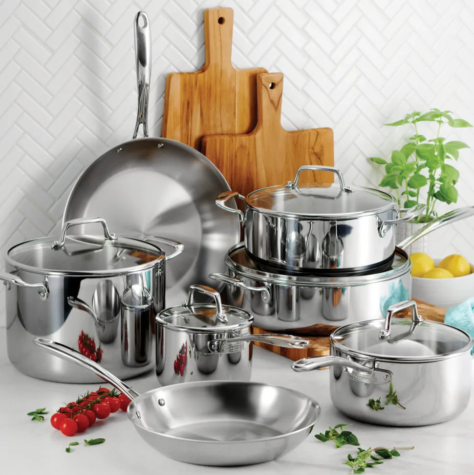 Tri-Ply Clad Stainless Steel Cookware Set with Glass Lids
