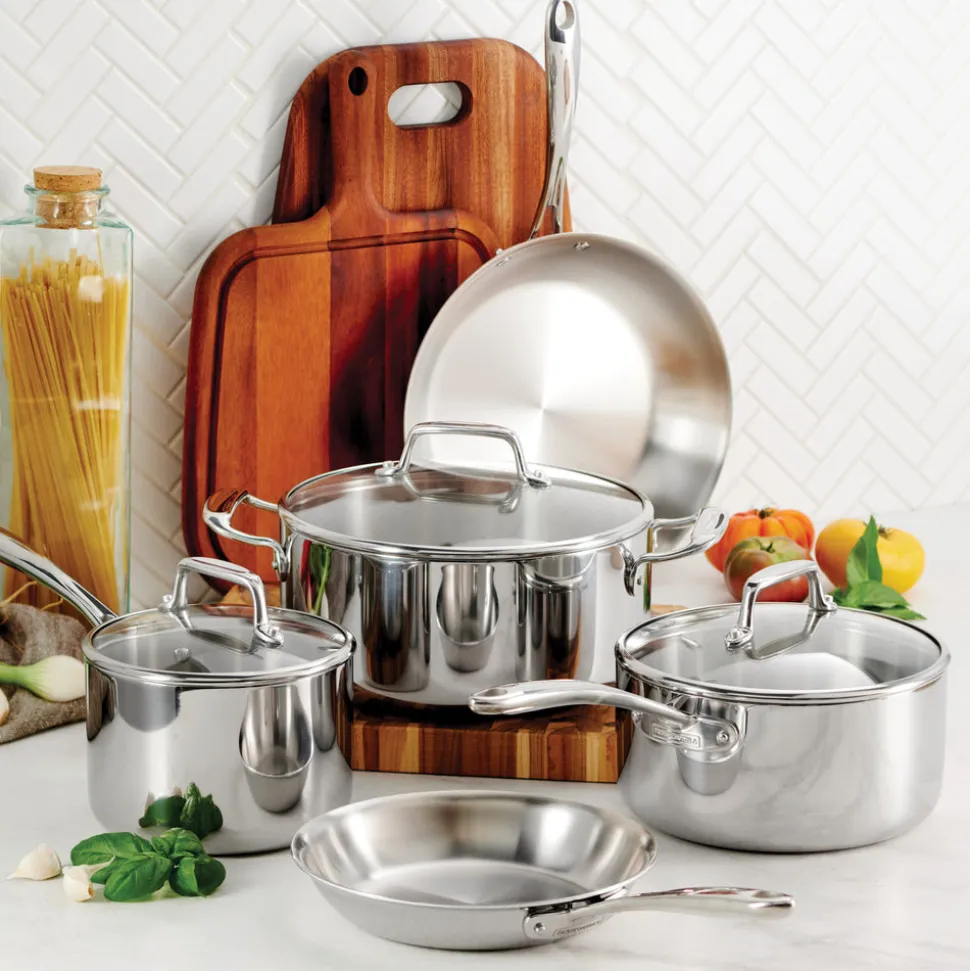 Tri-Ply Clad Stainless Steel Cookware Set with Glass Lids