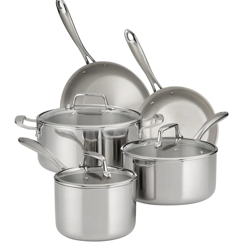 Tri-Ply Clad Stainless Steel Cookware Set with Glass Lids