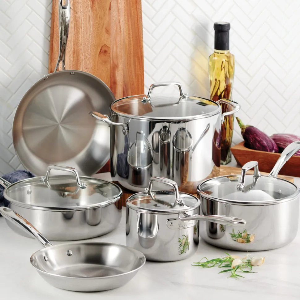 Tri-Ply Clad Stainless Steel Cookware Set with Glass Lids