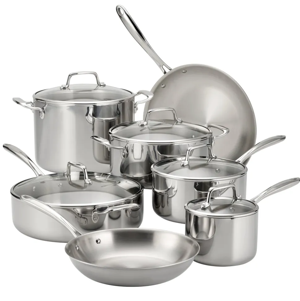 Tri-Ply Clad Stainless Steel Cookware Set with Glass Lids