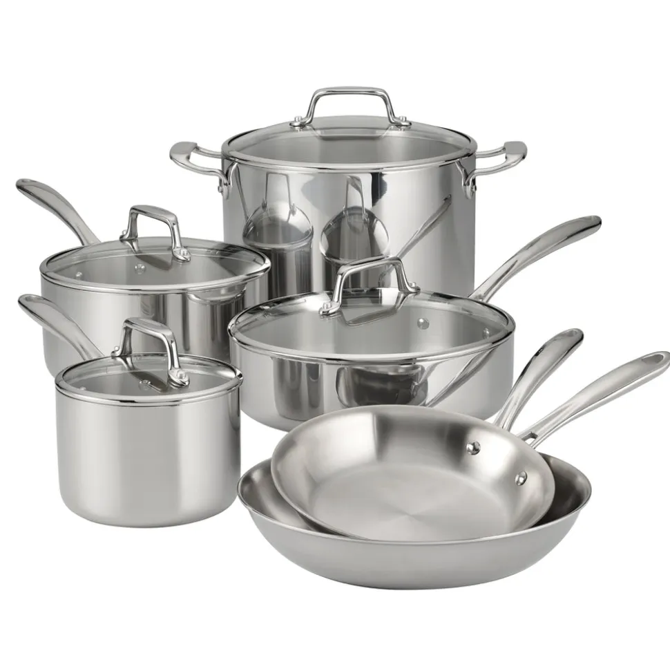 Tri-Ply Clad Stainless Steel Cookware Set with Glass Lids
