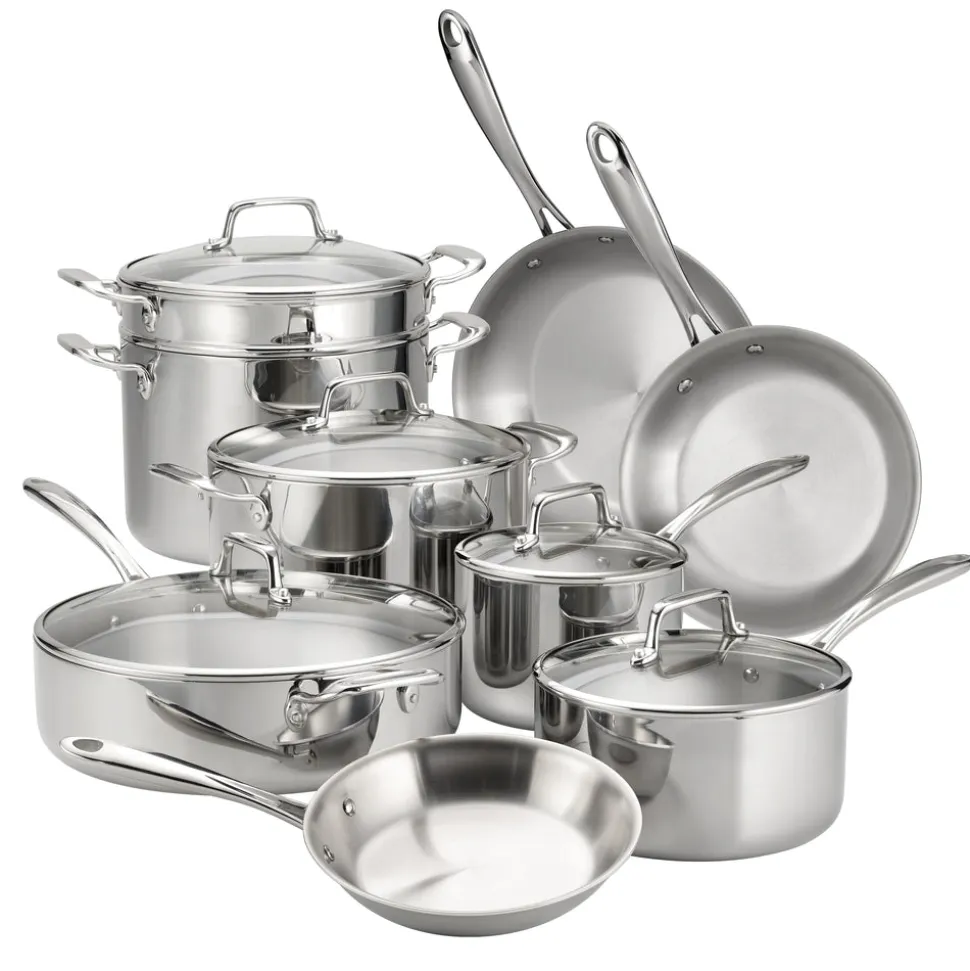 Tri-Ply Clad Stainless Steel Cookware Set with Glass Lids