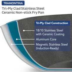Tri-Ply Clad Stainless Steel Ceramic Nonstick Fry Pan