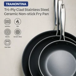 Tri-Ply Clad Stainless Steel Ceramic Nonstick Fry Pan