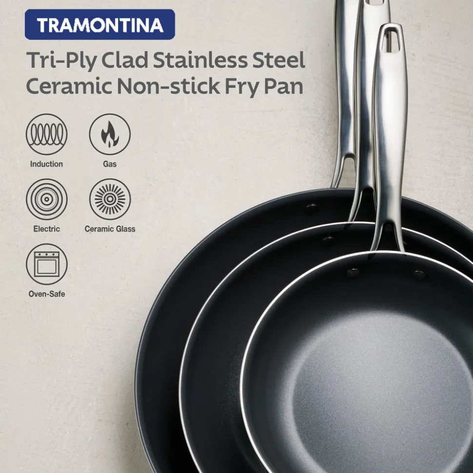 Tri-Ply Clad Stainless Steel Ceramic Nonstick Fry Pan