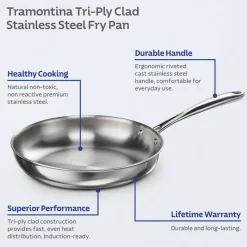 Triverge 10 Inch Tri-Ply Clad Stainless Steel Fry Pan