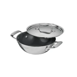 Utsava Tri-Ply Clad Covered Kadai with Ceramic Interior