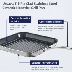 Utsava Tri-Ply Clad 10-Inch Grill Pan with Ceramic Interior