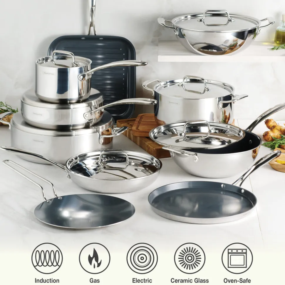 Utsava Tri-Ply Clad 10-Inch Grill Pan with Ceramic Interior