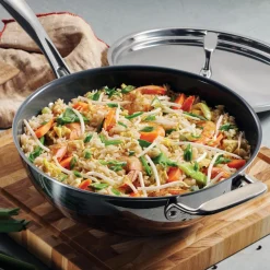 Utsava Tri-Ply Clad 3.75 Qt Covered Wok with Ceramic Interior