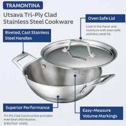 Utsava Tri-Ply Clad Stainless Steel Covered Kadai